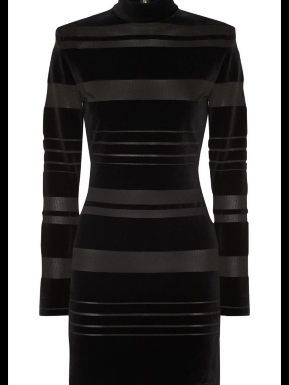 Balmain Black Striped Velvet Long-Sleeve Bodycon Dress